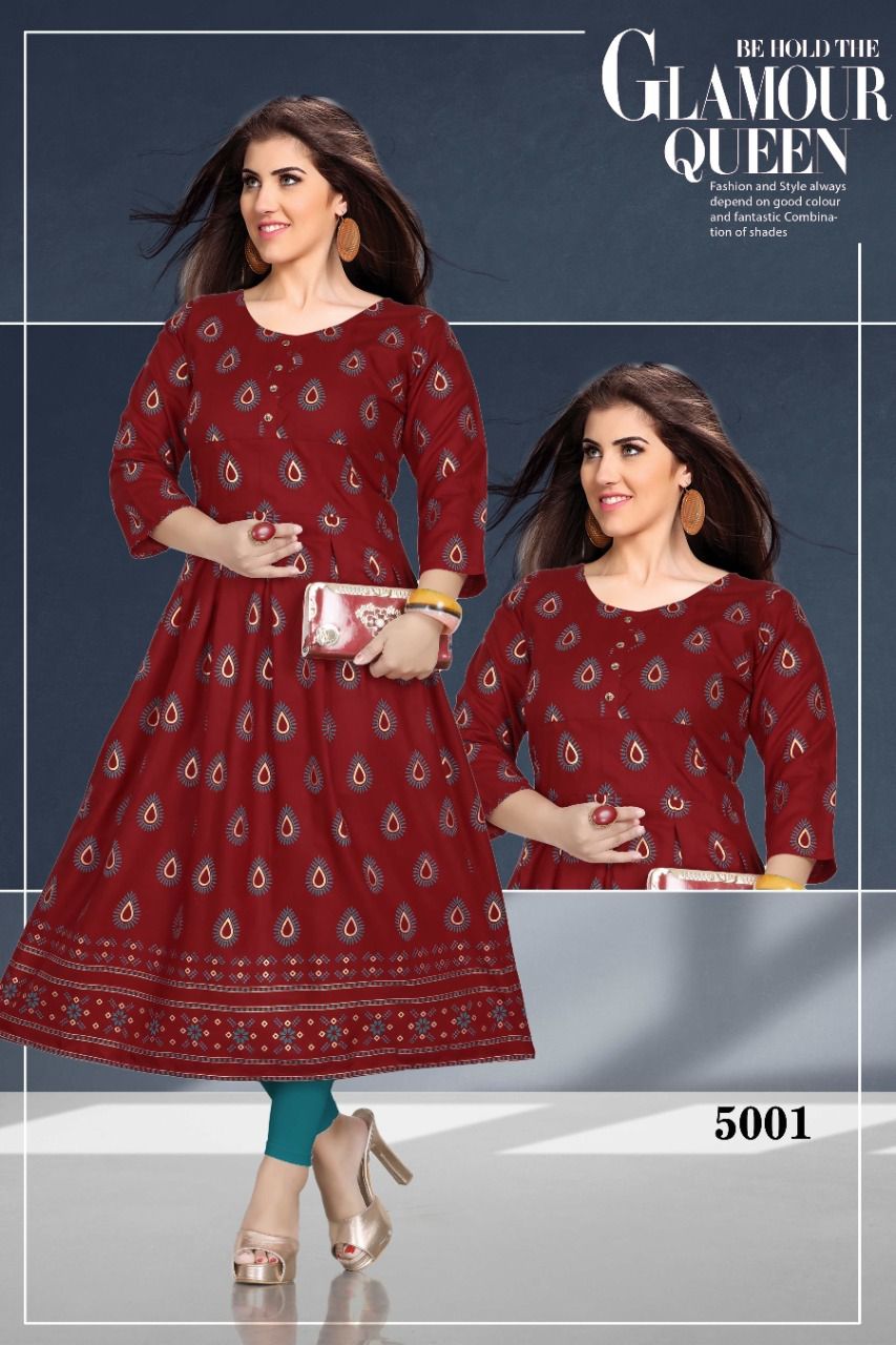 Beauty Queen Goldy 3 Ethnic Wear Rayon Printed Anarkali Kurti Collection